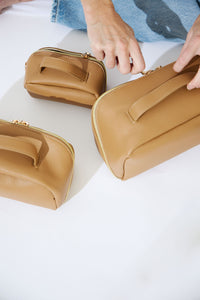 Vegan PU Leather Cosmetic Beauty Bag - Set Of 3 - Beige