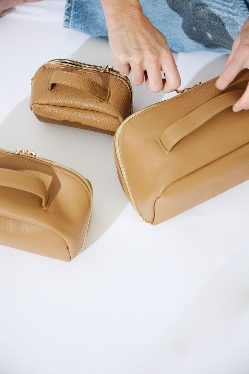 Vegan PU Leather Cosmetic Beauty Bag - Set Of 3 - Beige