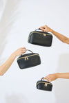 Vegan PU Leather Cosmetic Beauty Bag - Set Of 3 - Black