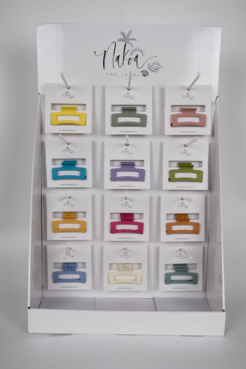 12 x Assorted Claw Clips - Elongated Rectangles - 3 Per Colour - Total 36 Pieces