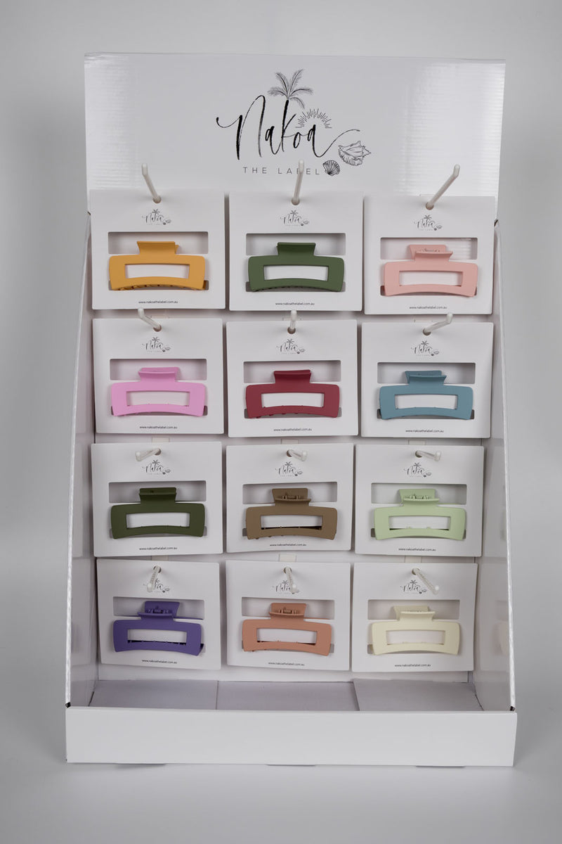 12 x Assorted Claw Clips - Medium Elongated Rectangles - 3 Per Colour - Total 36 Pieces