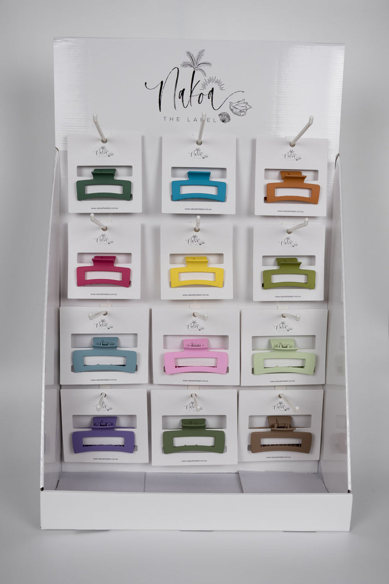 6 x Assorted Elongated Rectangles Claw Clips, 6 Assorted Medium Elongated Rectangles - 3 Per Colour - Total 36 Pieces