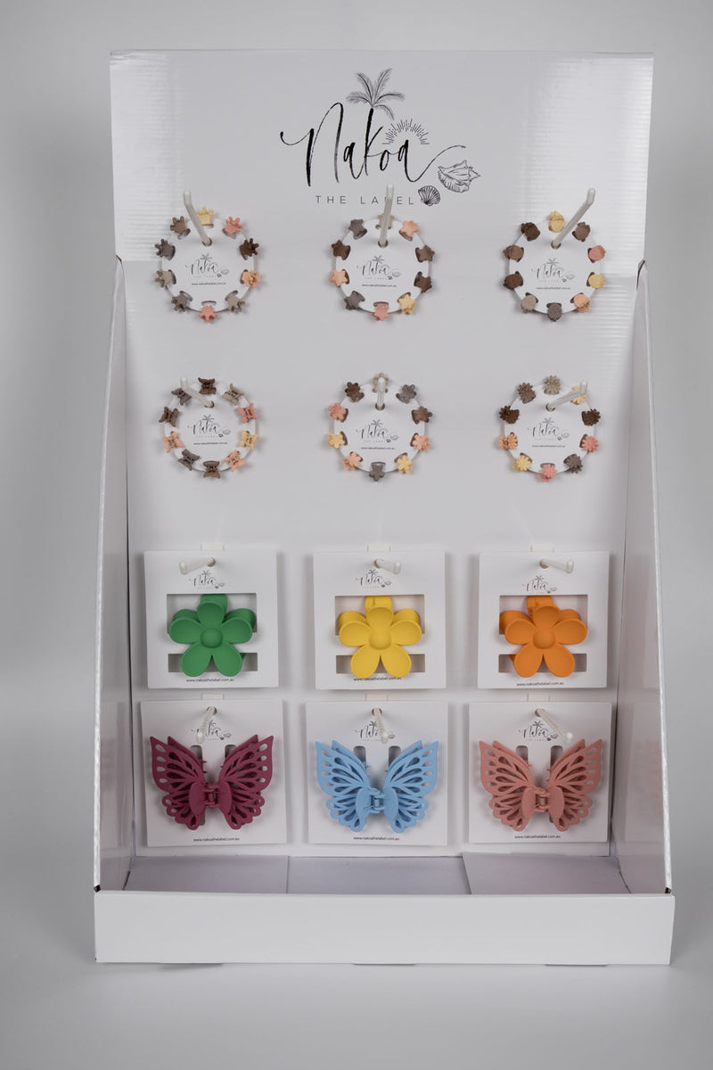 3 x Assorted Flower Claw Clips, 3 Assorted Small Double Butterflies, 6 Assorted Round Mini Sets of 10 - 3 Per Colour - Total 36 Pieces