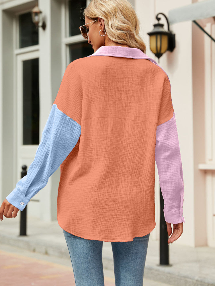 Maui Colour Block Shirt - Peach - S,M,L,XL,2XL