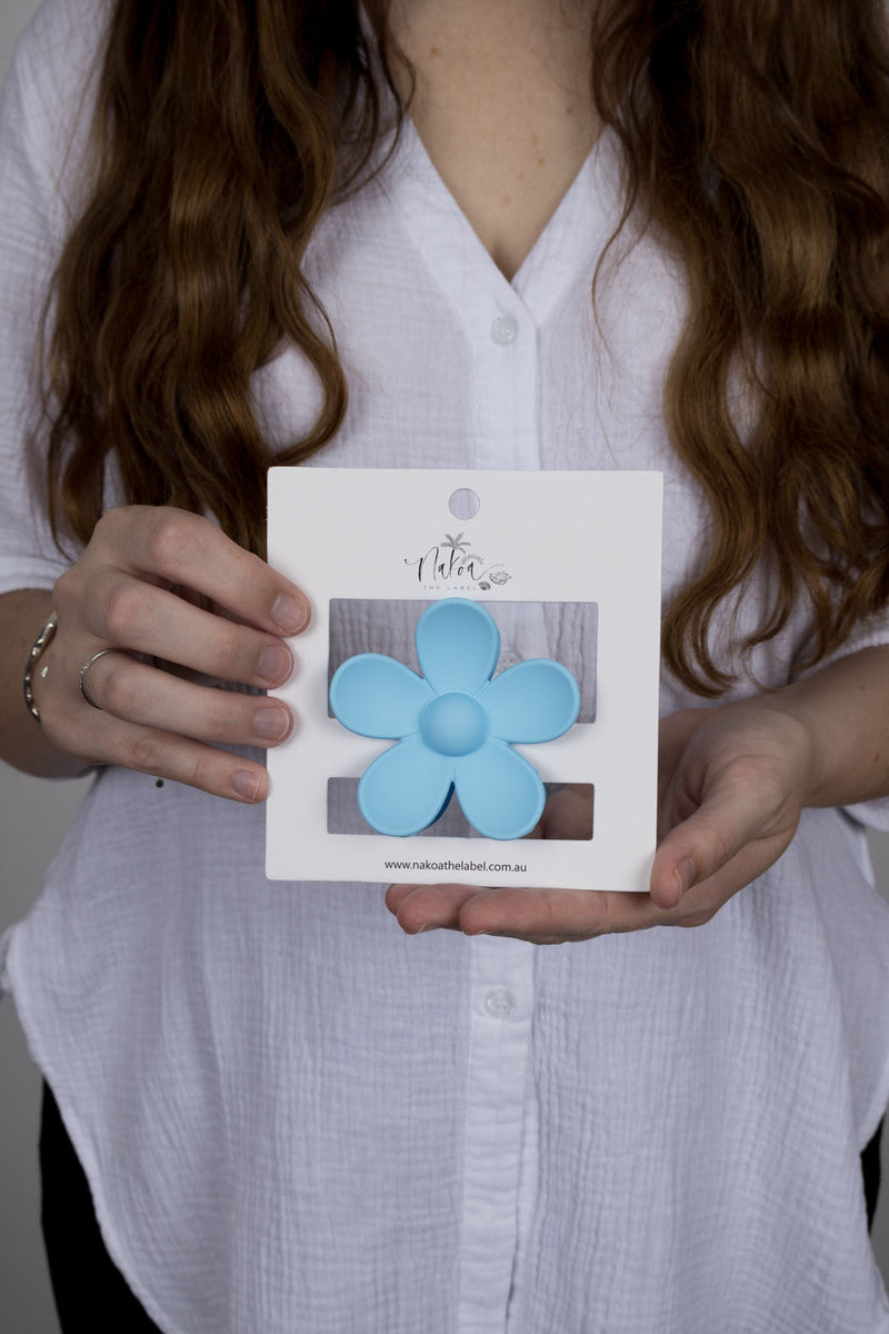 Claw Clip -- Flower - Light Blue