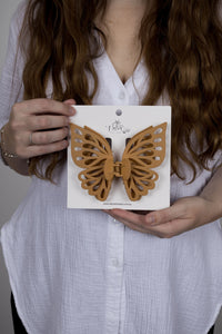Claw Clip -- Jumbo Double Butterfly - Beige