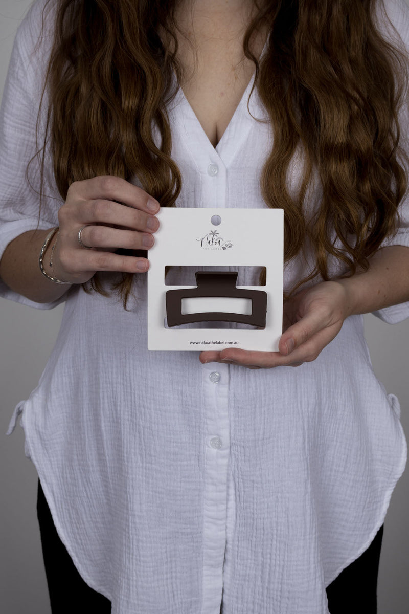 Claw Clip -- Elongated Rectangle - Chocolate