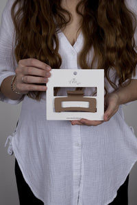 Claw Clip -- Medium Elongated Rectangle - Latte