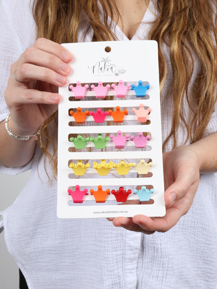 Claw Clip -- Set of 20 - Multi-Coloured - Mini Princess Crowns