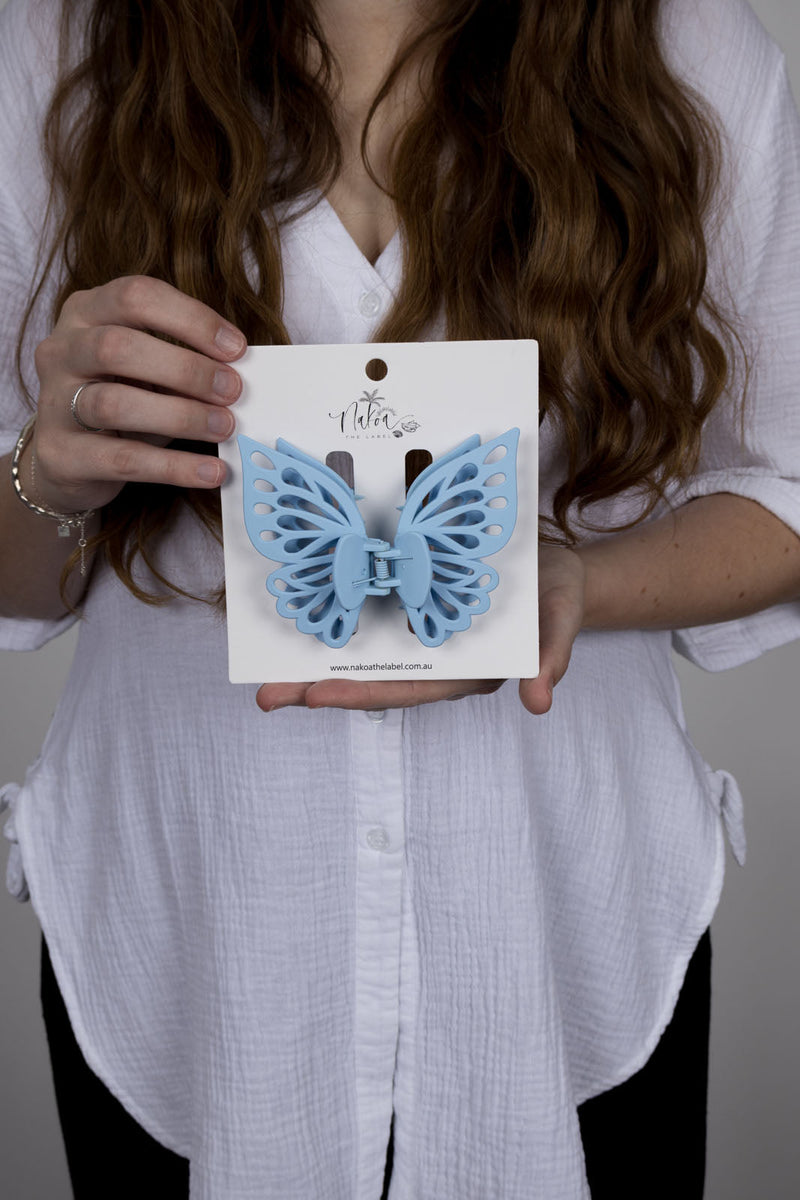 Claw Clip -- Small Double Butterfly - Light Blue