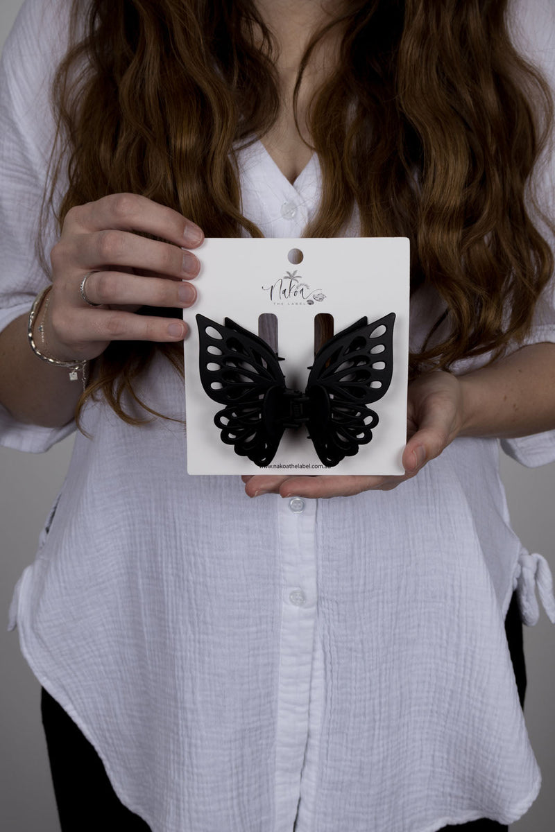 Claw Clip -- Small Double Butterfly - Black