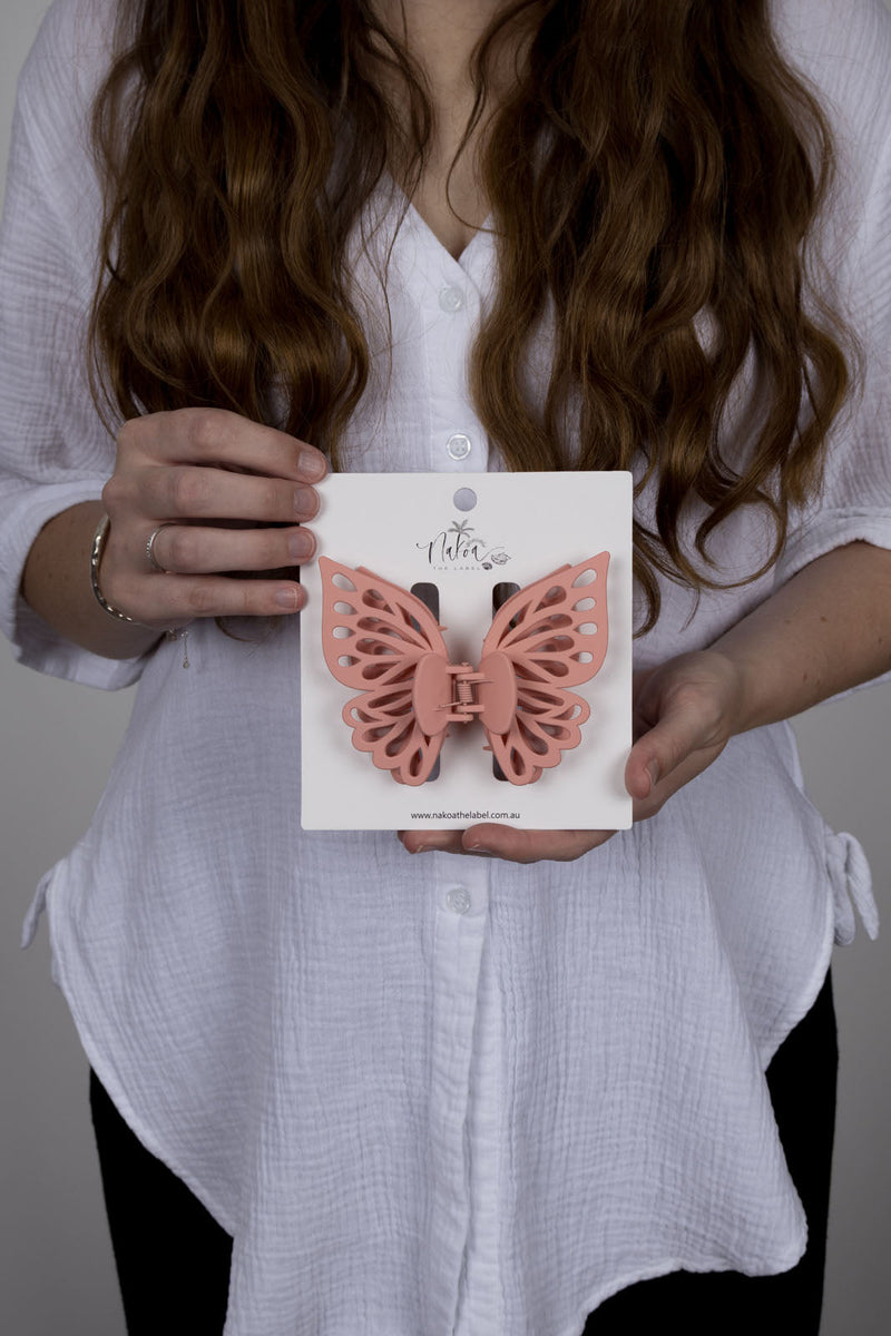 Claw Clip -- Small Double Butterfly - Marshmallow