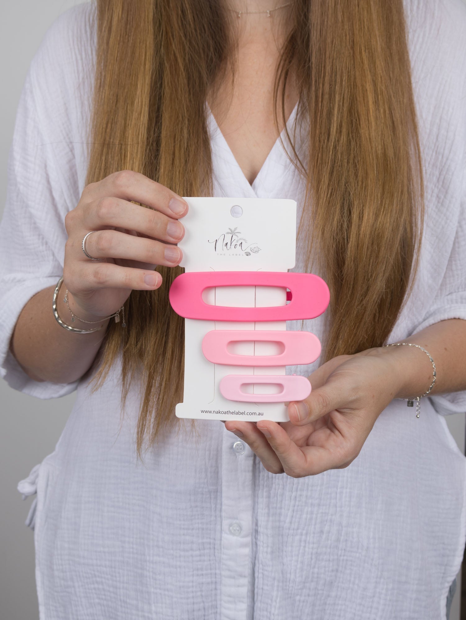 Oval Hair Clip - Set of 3 -- Pink