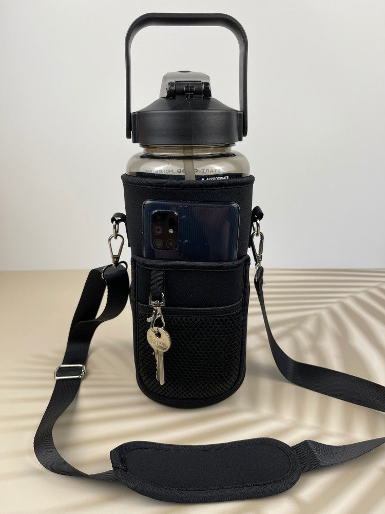 Motivational Drink Bottle + Crossbody Bag - 2 Litre - Black