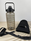 Motivational Drink Bottle + Crossbody Bag - 2 Litre - Black