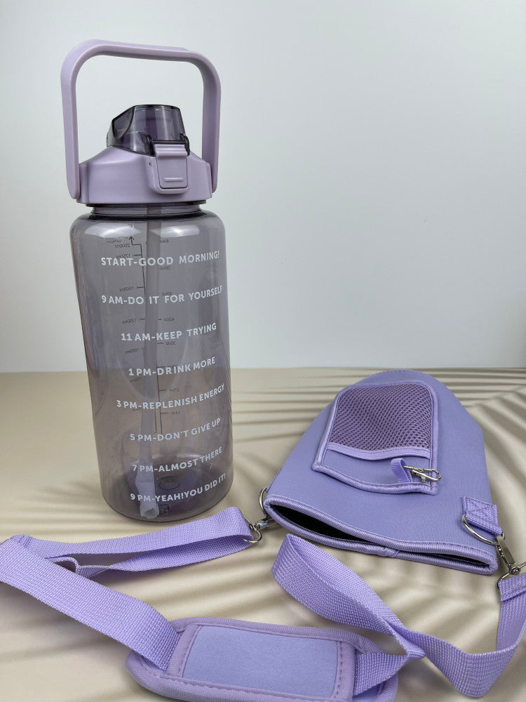 Motivational Drink Bottle + Crossbody Bag - 2 Litre - Purple