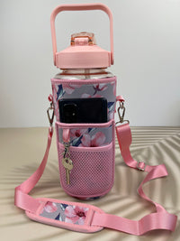 Motivational Drink Bottle + Crossbody Bag - 2 Litre - Pink Floral