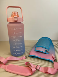 Motivational Drink Bottle + Crossbody Bag - 2 Litre - Pink Gradient