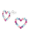 Silver Heart Stud Earrings - Crystal