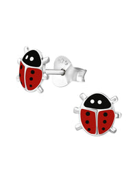 Silver Ladybug Stud Earrings - Epoxy