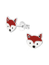 Silver Fox Stud Earrings - Epoxy - Red