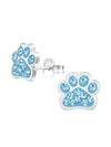 Silver Paw Print Stud Earrings - Aqua