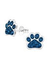 Silver Paw Print Stud Earrings - Navy Blue