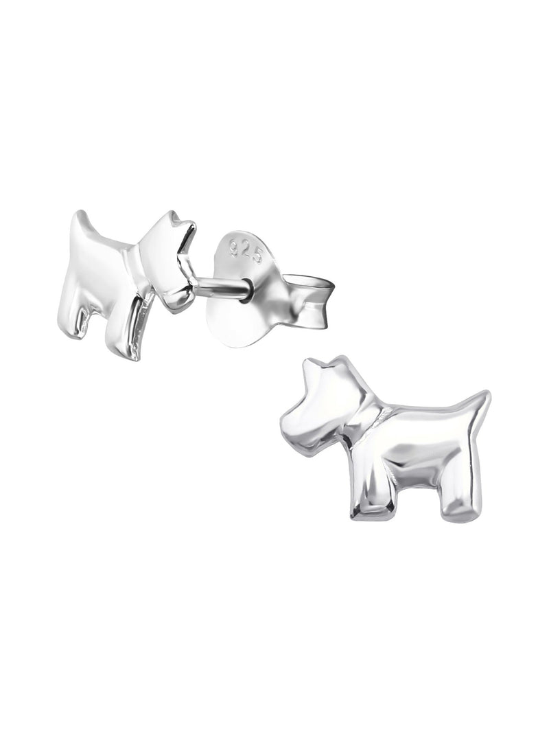 Silver Dog Stud Earrings