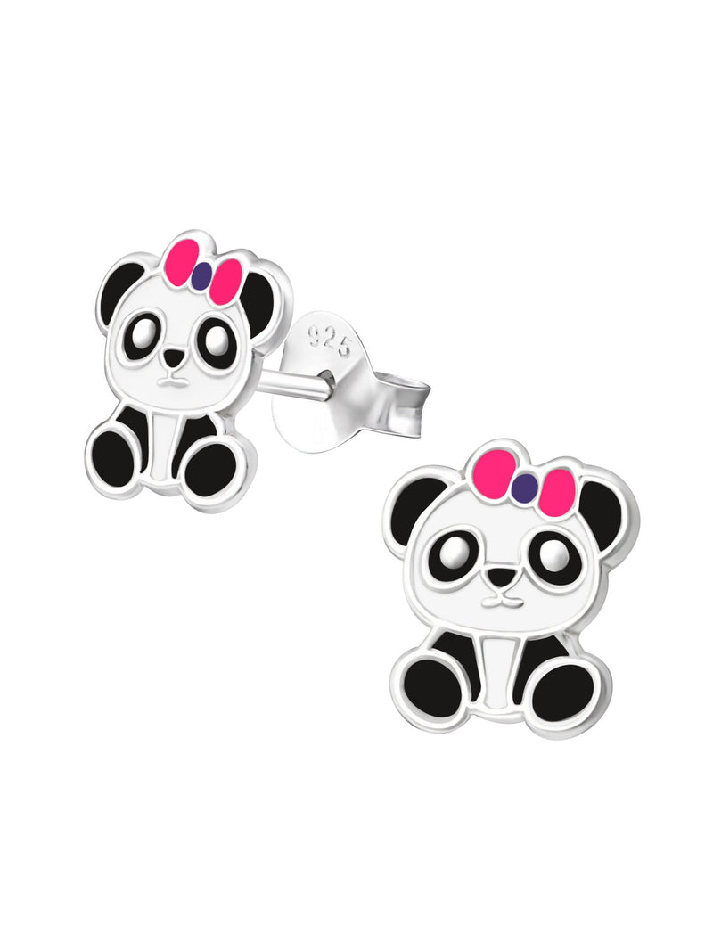 Silver Panda Stud Earrings - Epoxy