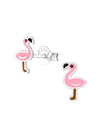 Silver Flamingo Stud Earrings - Epoxy