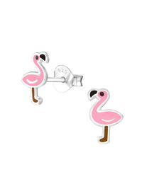 Silver Flamingo Stud Earrings - Epoxy