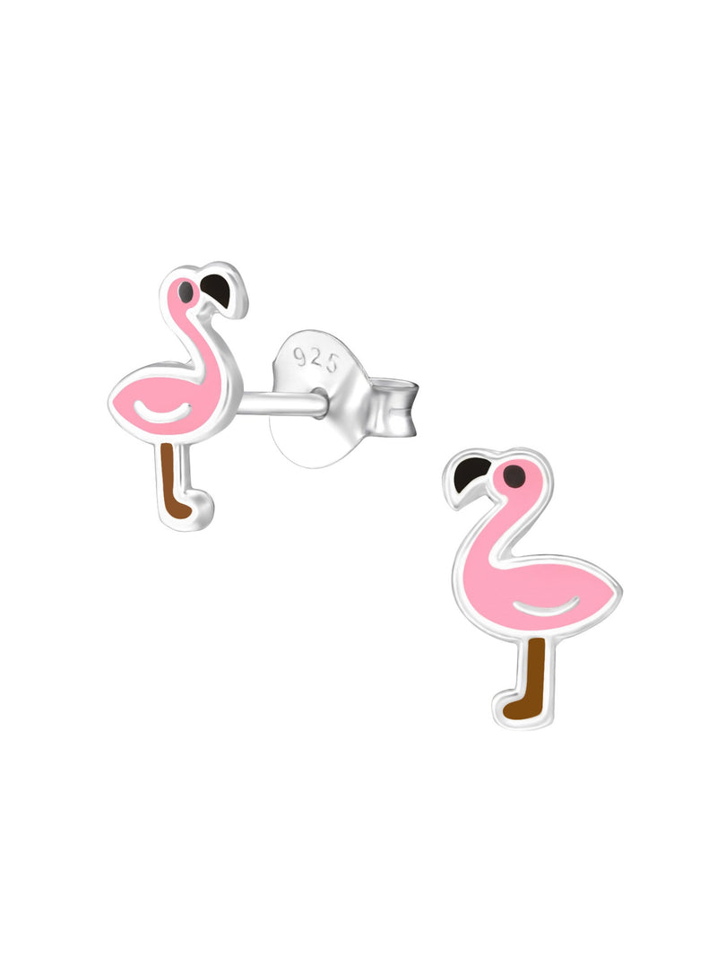 Silver Flamingo Stud Earrings - Epoxy