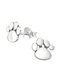 Silver Paw Print Stud Earrings - Oxidized
