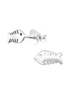Silver Fish Bone Stud Earrings - Oxidized