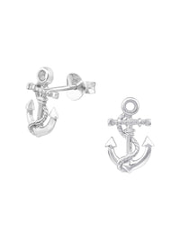Silver Anchor Stud Earrings
