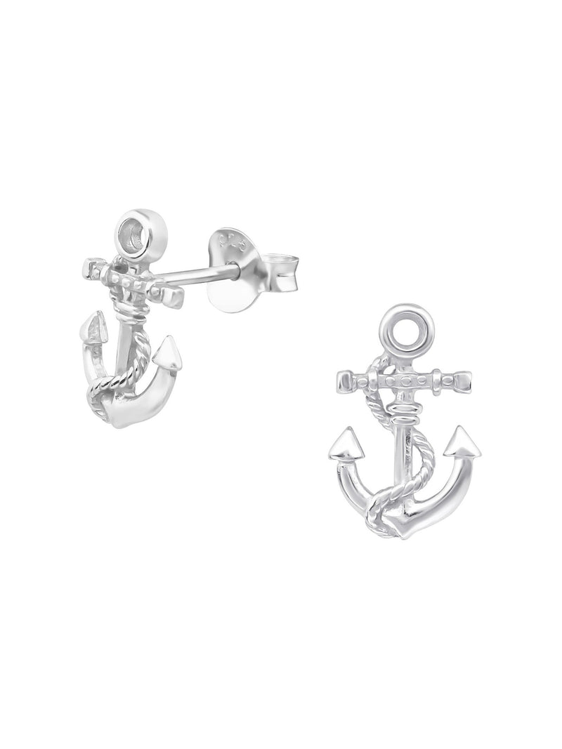 Silver Anchor Stud Earrings