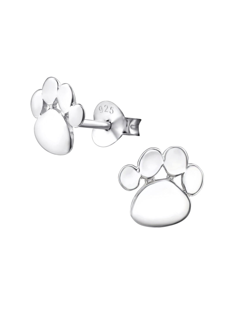 Silver Paw Print Stud Earrings
