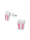 Silver Ballerina Shoes Stud Earrings - Rose