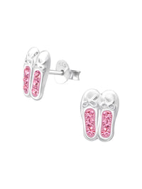 Silver Ballerina Shoes Stud Earrings - Rose