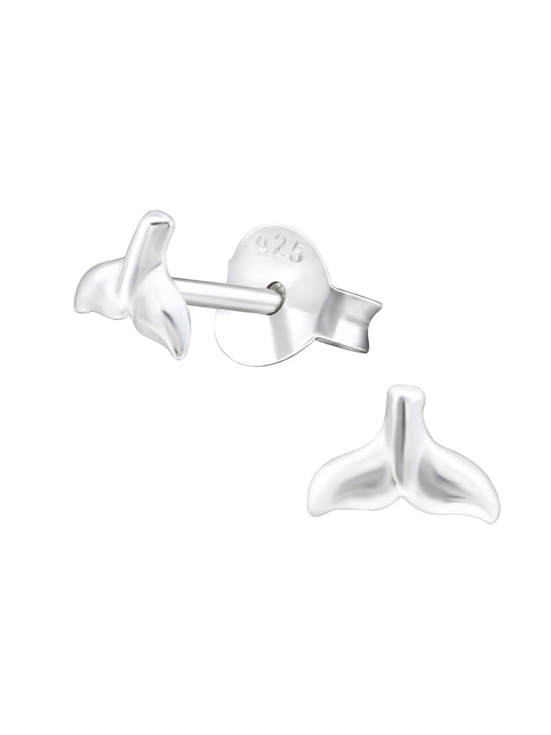 Silver Whales Tail Stud Earrings