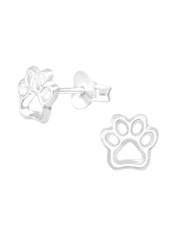 Silver Cut Out Paw Print Stud Earrings