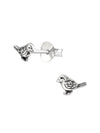 Silver Bird Stud Earrings Oxidized