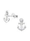 Silver Anchor Stud Earrings - Crystal