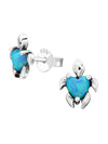 Silver Turtle Stud Earrings - Opal Azure Oxidized