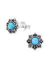 Silver Flower Stud Earrings - Opal Azure Oxidized