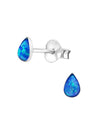 Silver Pear Stud Earrings - Opal - Pacific Blue
