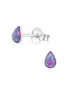 Silver Pear Stud Earrings - Opal - Lavender