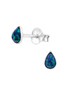 Silver Pear Stud Earrings - Opal - Peacock
