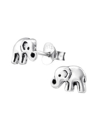 Silver Elephant Stud Earrings - Oxidized