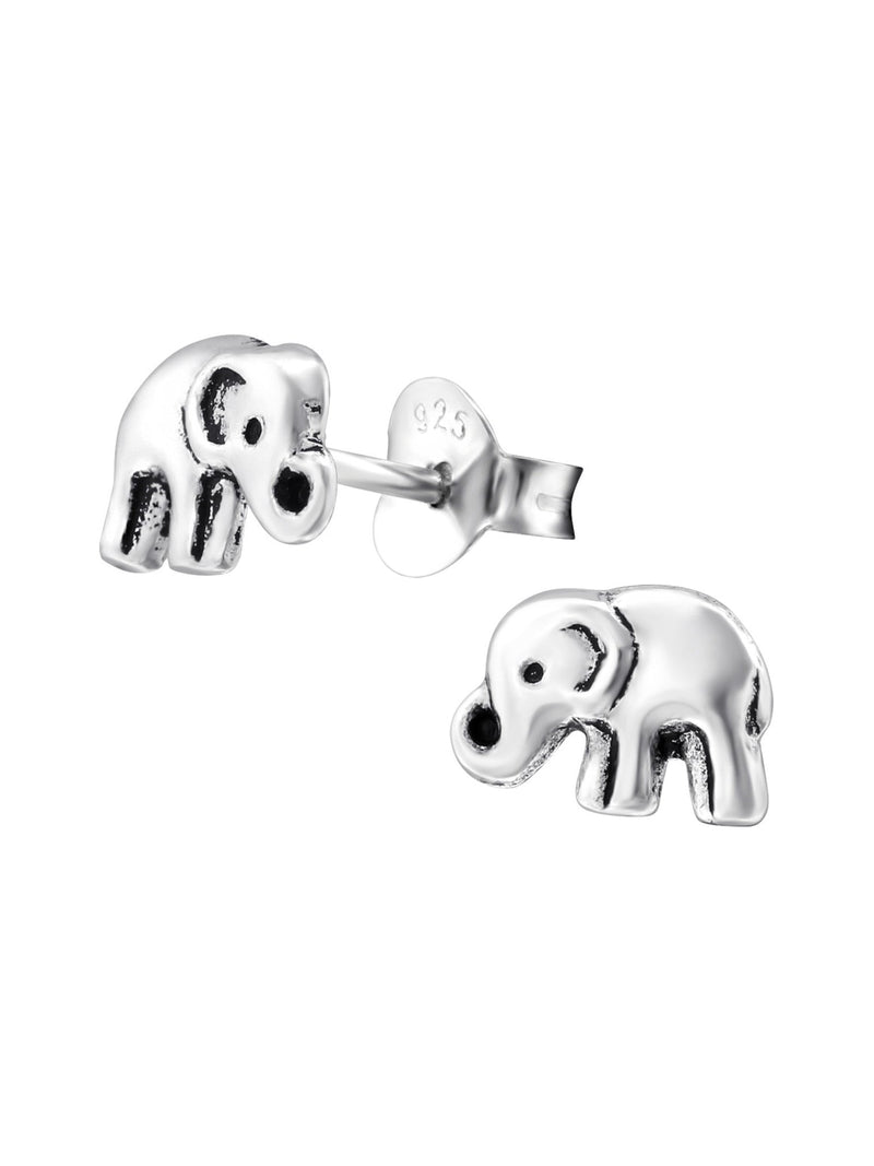 Silver Elephant Stud Earrings - Oxidized